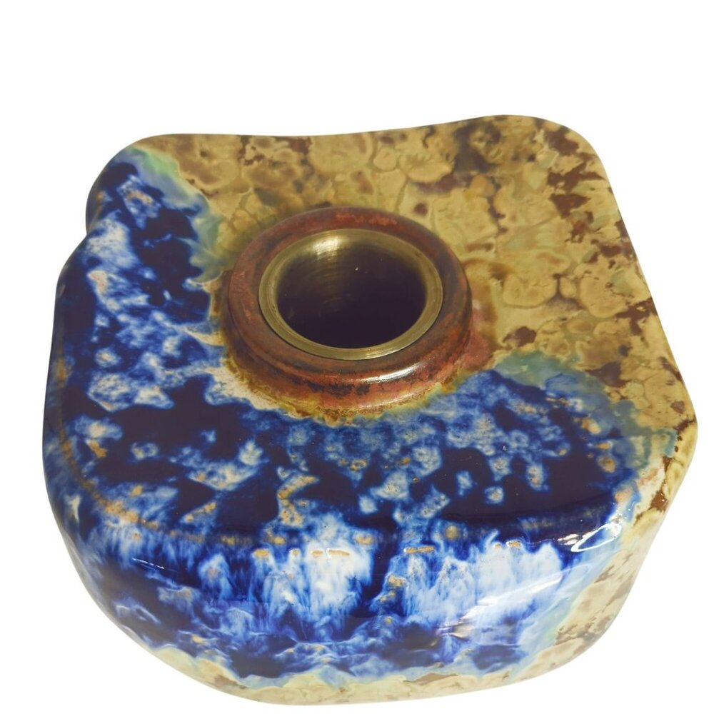 Japanese Studio Pottery Jardinière Square Planter With Abstract Glaze Blue Brown - Picture 3 of 12